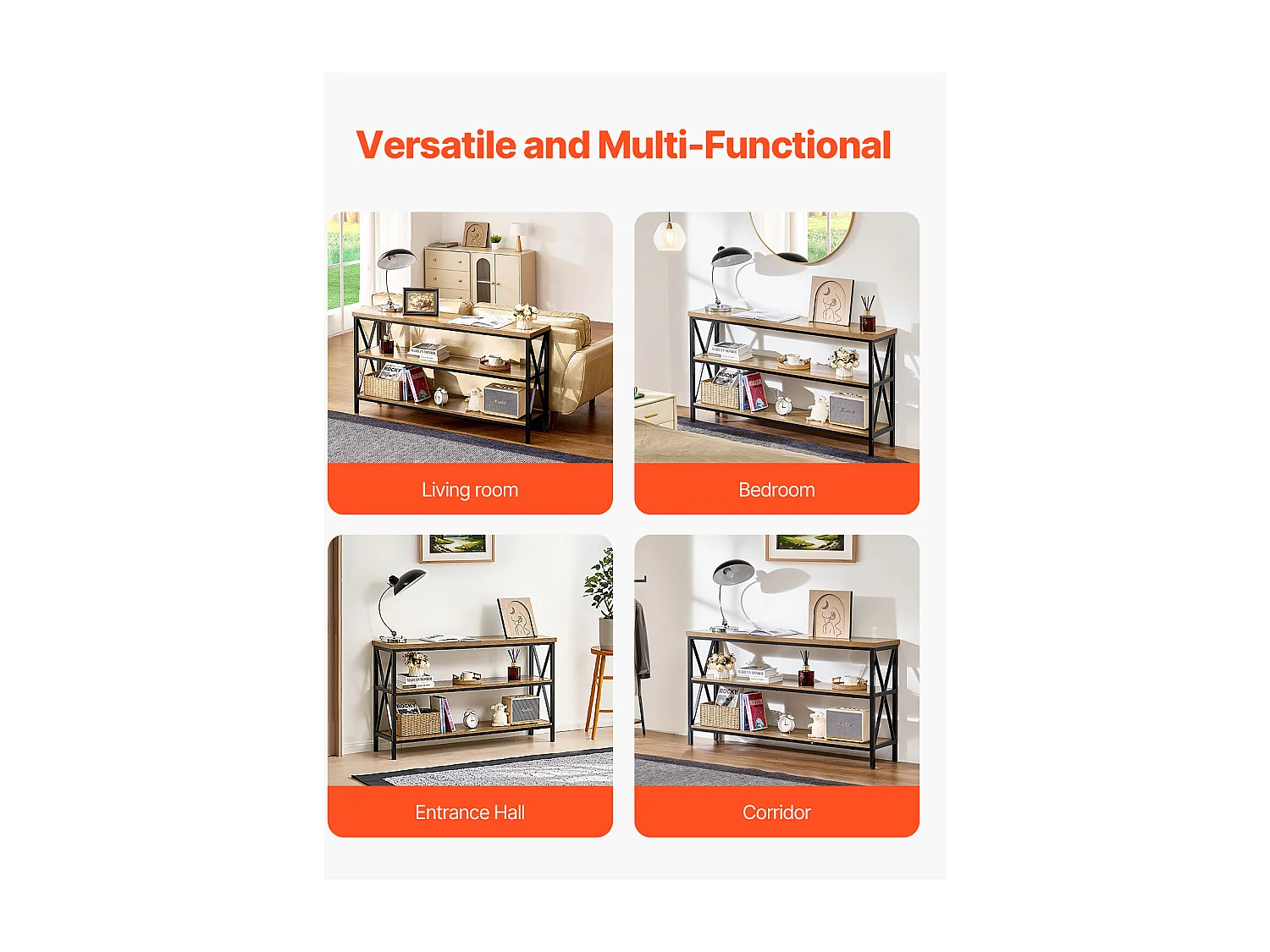 Table Console SucceBuy 140 cm, 1 Niveau, Marron-Noir, pour l'Entrée et le Salon