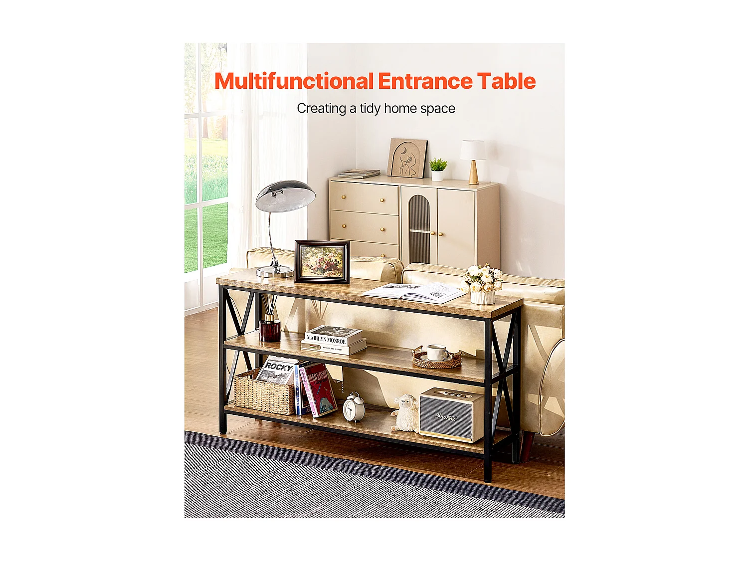 Table Console SucceBuy 140 cm, 1 Niveau, Marron-Noir, pour l'Entrée et le Salon