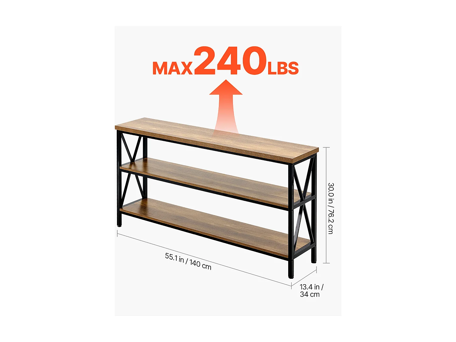 Table Console SucceBuy 140 cm, 1 Niveau, Marron-Noir, pour l'Entrée et le Salon