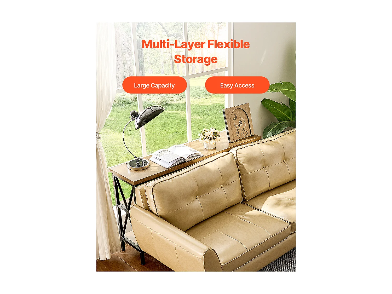 Table Console SucceBuy 140 cm, 1 Niveau, Marron-Noir, pour l'Entrée et le Salon