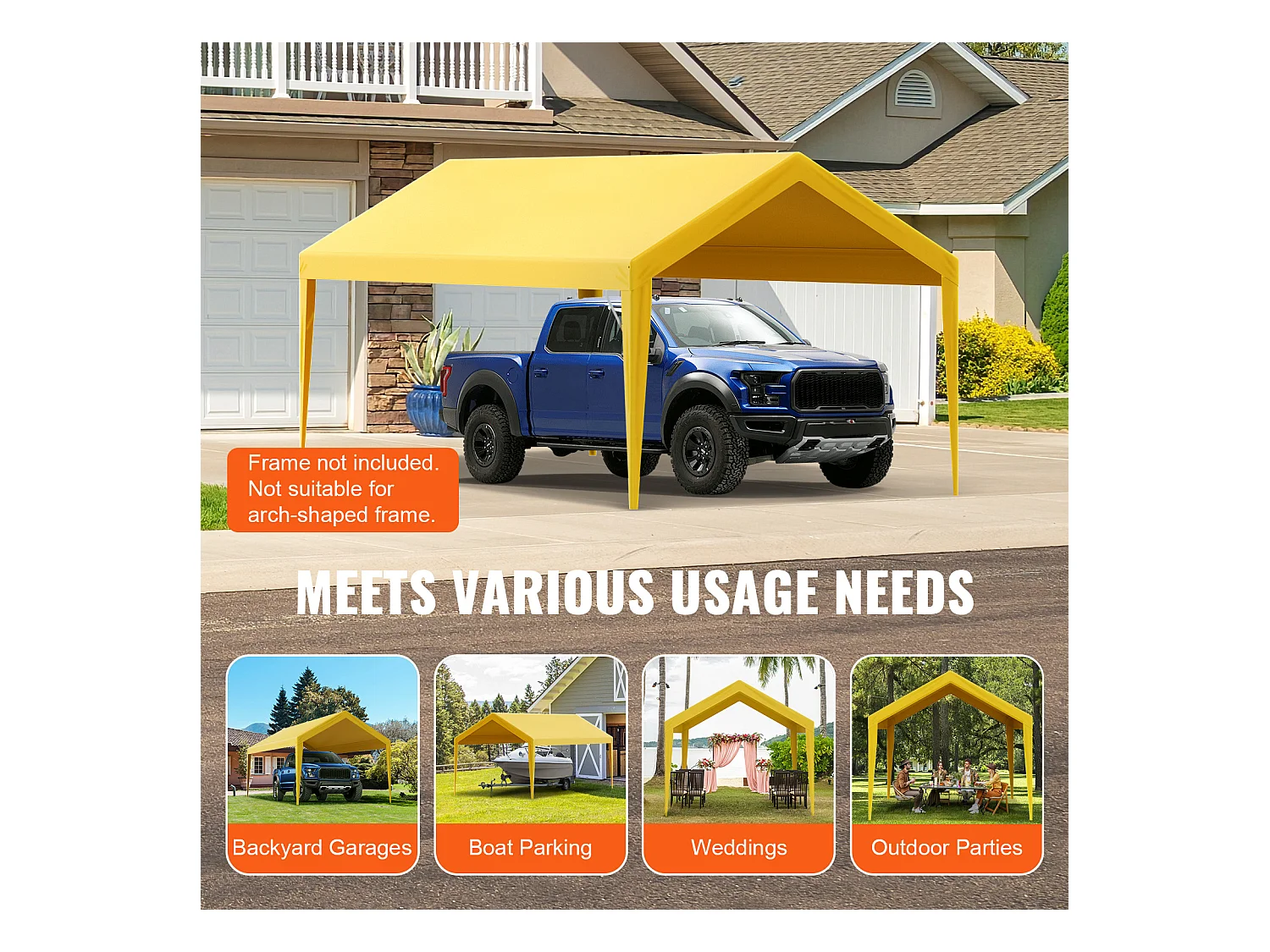 Toile de Rechange Carport Auvent SucceBuy Abri de Remplacement pour Abri d'Auto 304.8cm x 609.6cm Beige