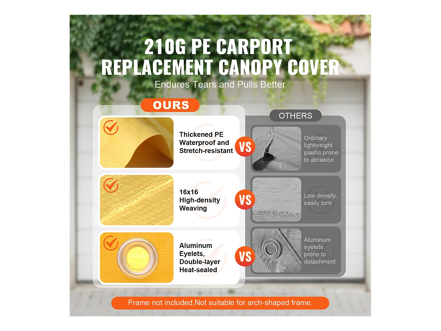 Toile de Rechange Carport Auvent SucceBuy Abri de Remplacement pour Abri d'Auto 304.8cm x 609.6cm Beige