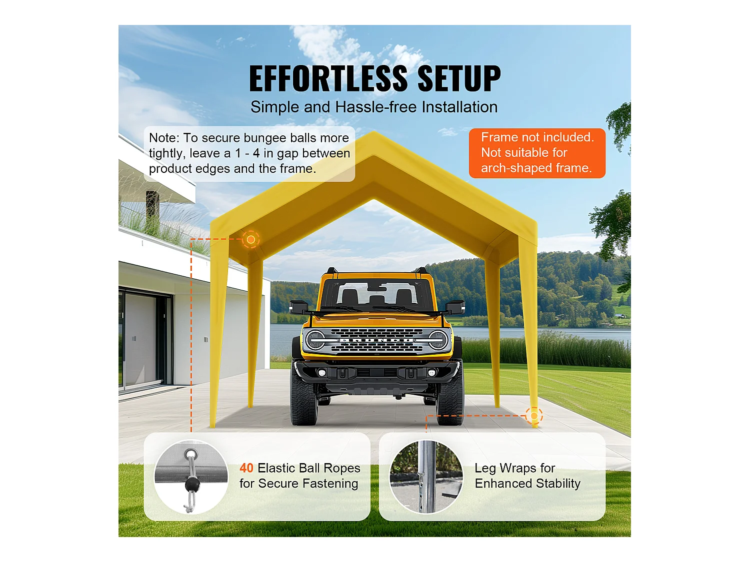 Toile de Rechange Carport Auvent SucceBuy Abri de Remplacement pour Abri d'Auto 304.8cm x 609.6cm Beige