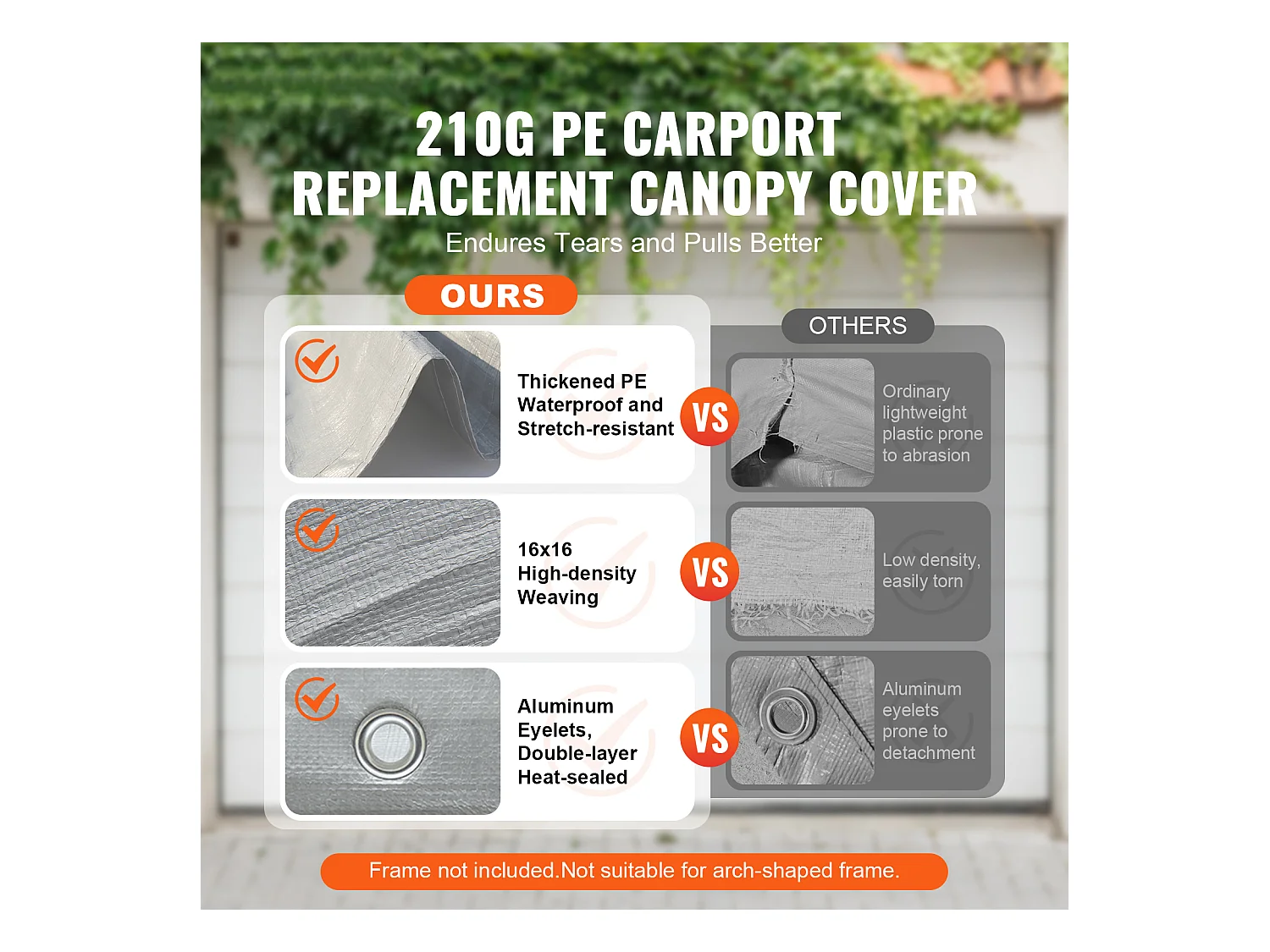 Toile de Rechange Carport Auvent SucceBuy Abri de Remplacement pour Abri d'Auto 304.8cm x 609.6cm Gris