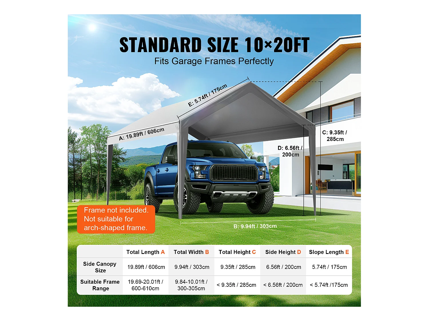 Toile de Rechange Carport Auvent SucceBuy Abri de Remplacement pour Abri d'Auto 304.8cm x 609.6cm Gris