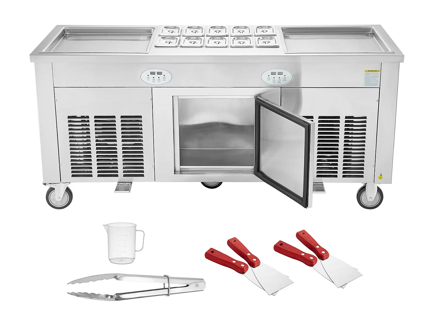 Sorbetière à Glace Frite SucceBuy, Machine à Glace Frite 45 x 45 cm avec 2 Moules, avce Grandes tables de travail