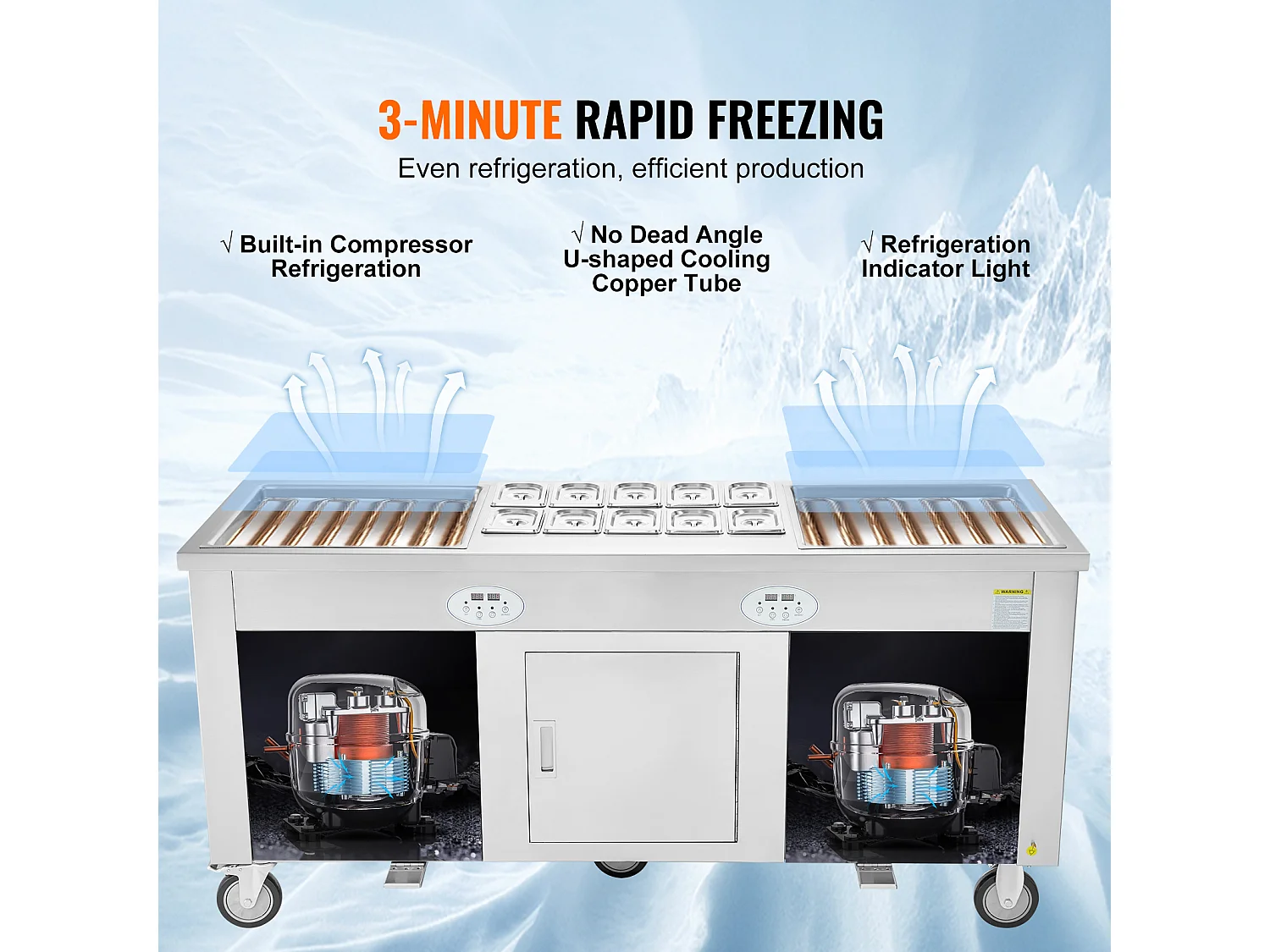 Sorbetière à Glace Frite SucceBuy, Machine à Glace Frite 45 x 45 cm avec 2 Moules, avce Grandes tables de travail