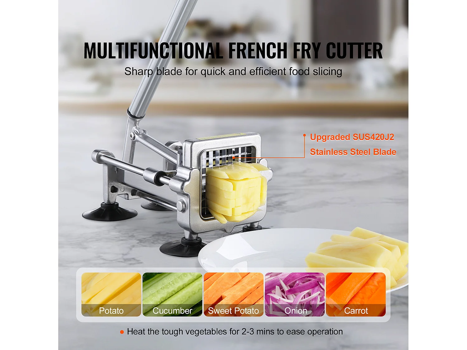 Coupe-Frites SucceBuy en Acier Inoxydable avec 2 Lames pour Pommes de Terre