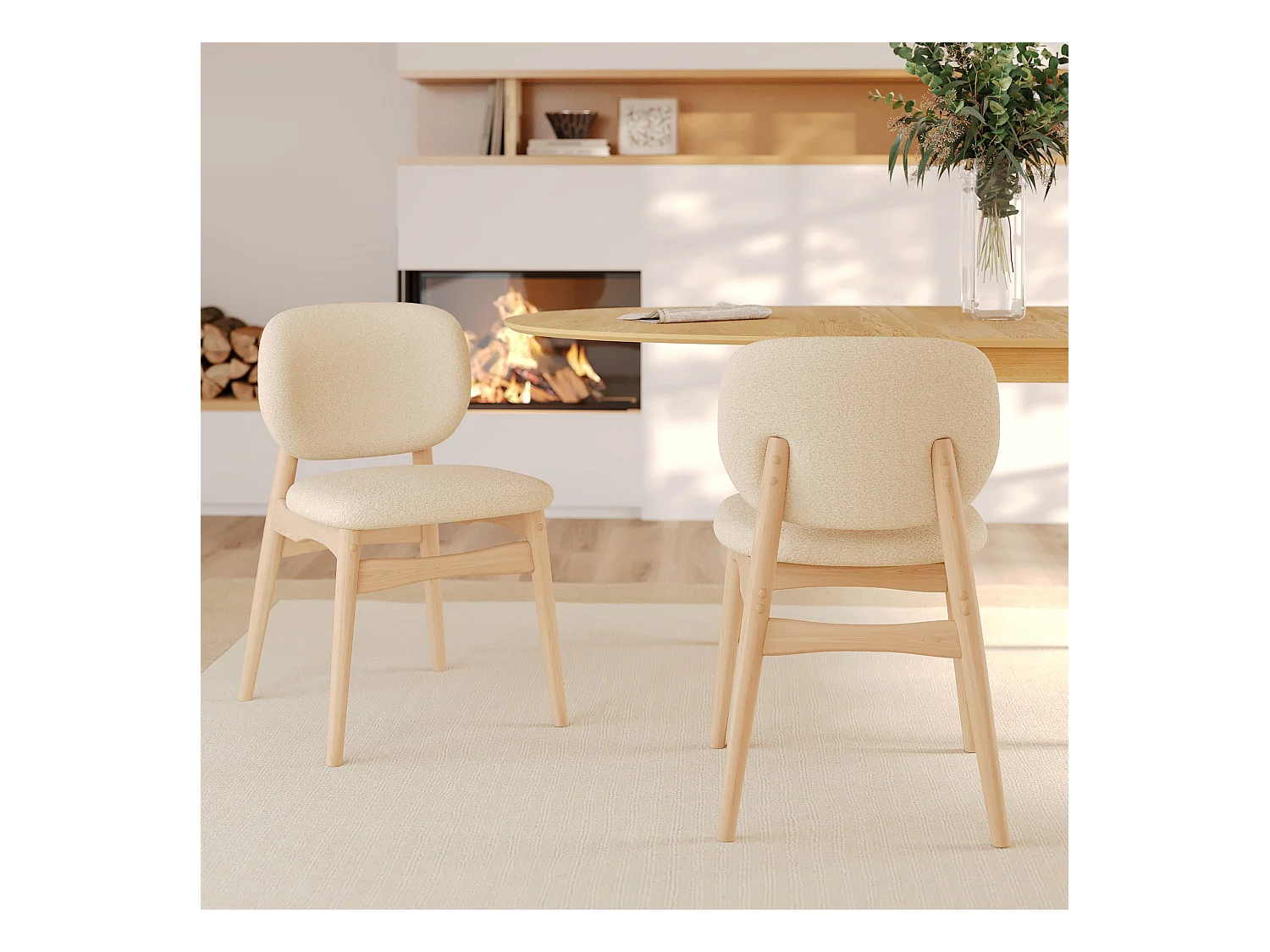 Set di 2 sedie in tessuto bouclé beige - Paulette