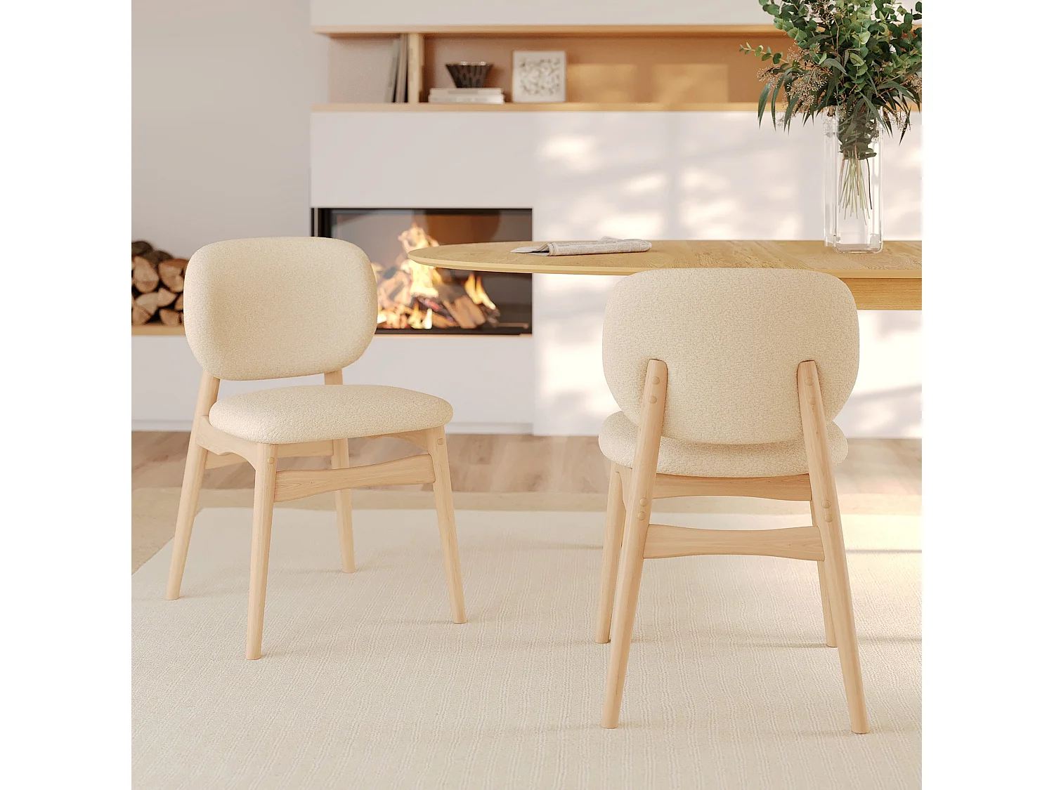 Set di 2 sedie in tessuto bouclé beige - Paulette