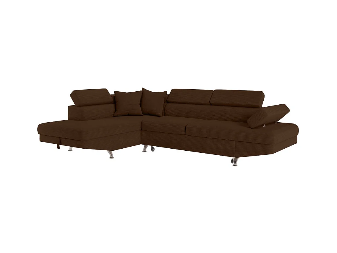 Canapé d'angle gauche convertible RIO 5 places avec coffre de rangement en velours côtelé - Marron