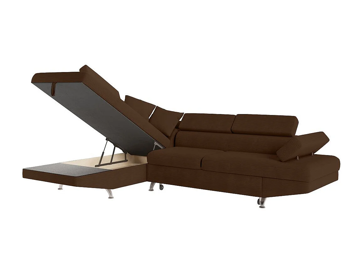 Canapé d'angle gauche convertible RIO 5 places avec coffre de rangement en velours côtelé - Marron