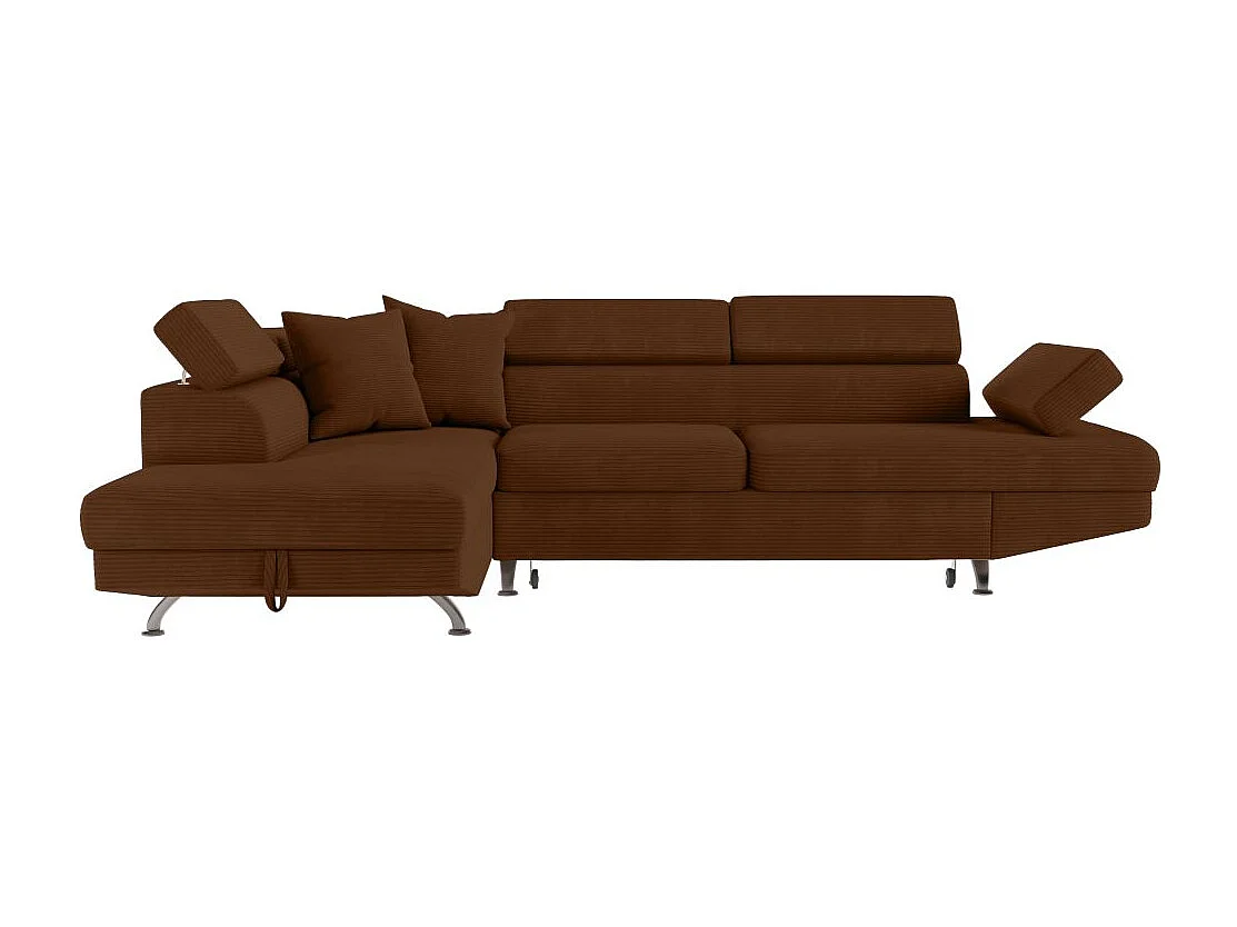 Canapé d'angle gauche convertible RIO 5 places avec coffre de rangement en velours côtelé - Marron