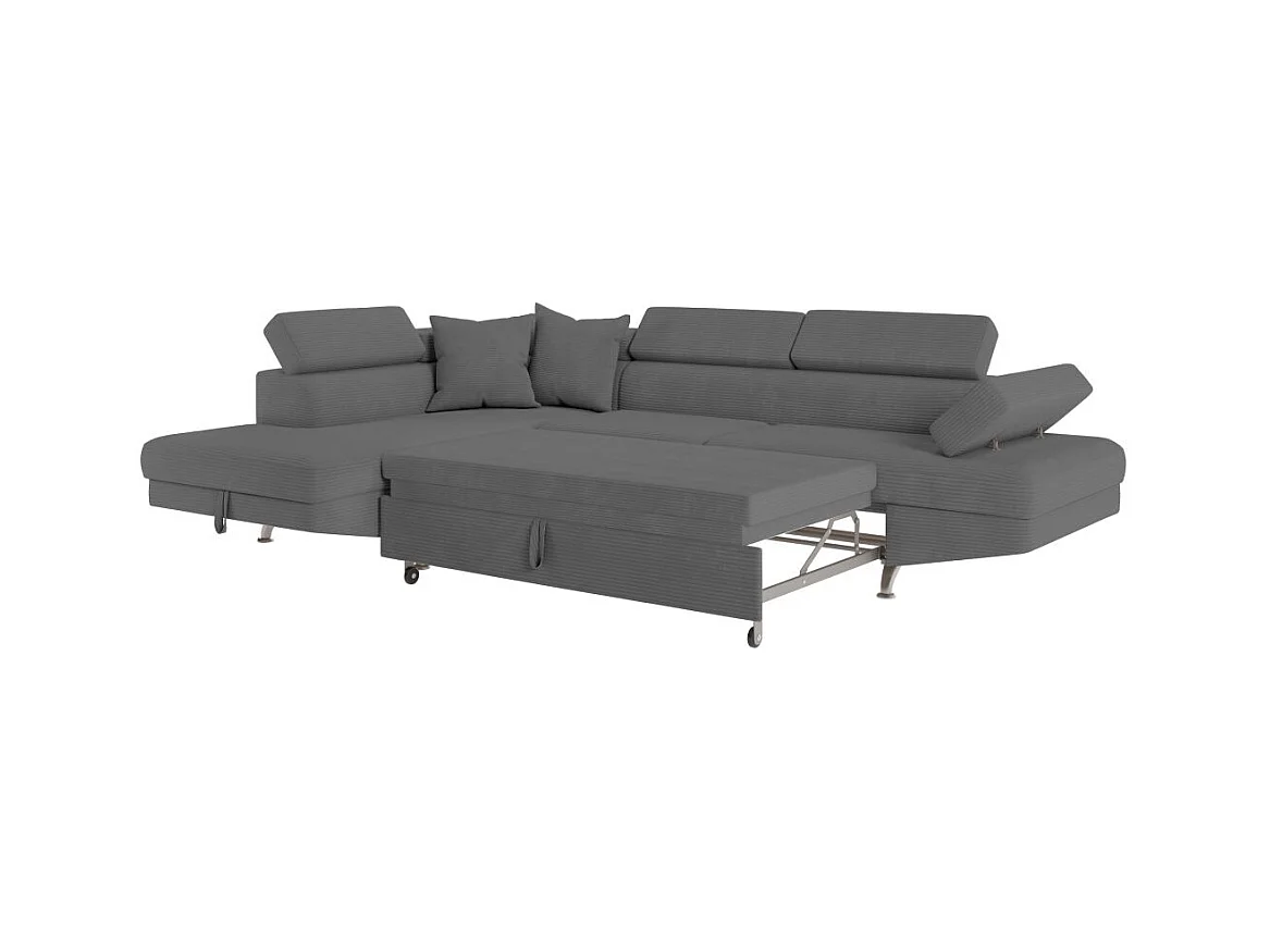 Canapé d'angle gauche convertible RIO 5 places avec coffre de rangement en velours côtelé Gris anthracite