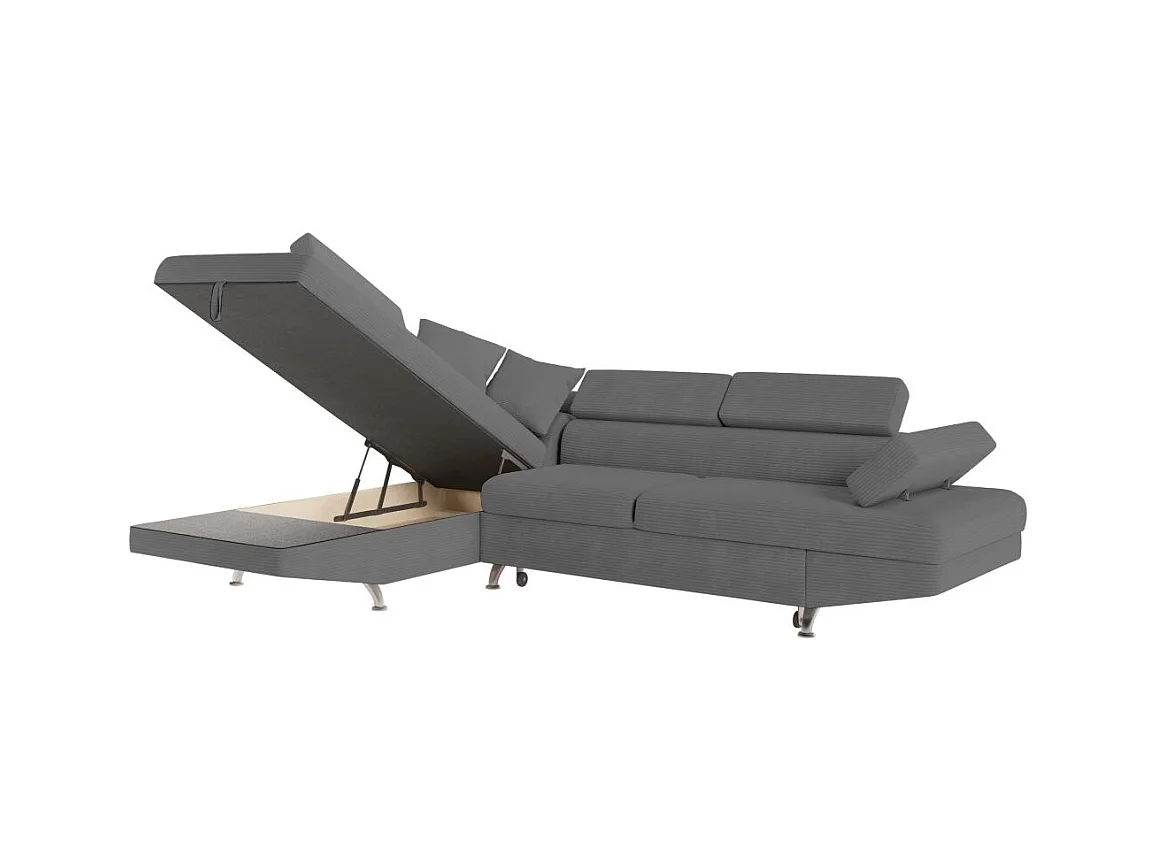 Canapé d'angle gauche convertible RIO 5 places avec coffre de rangement en velours côtelé Gris anthracite