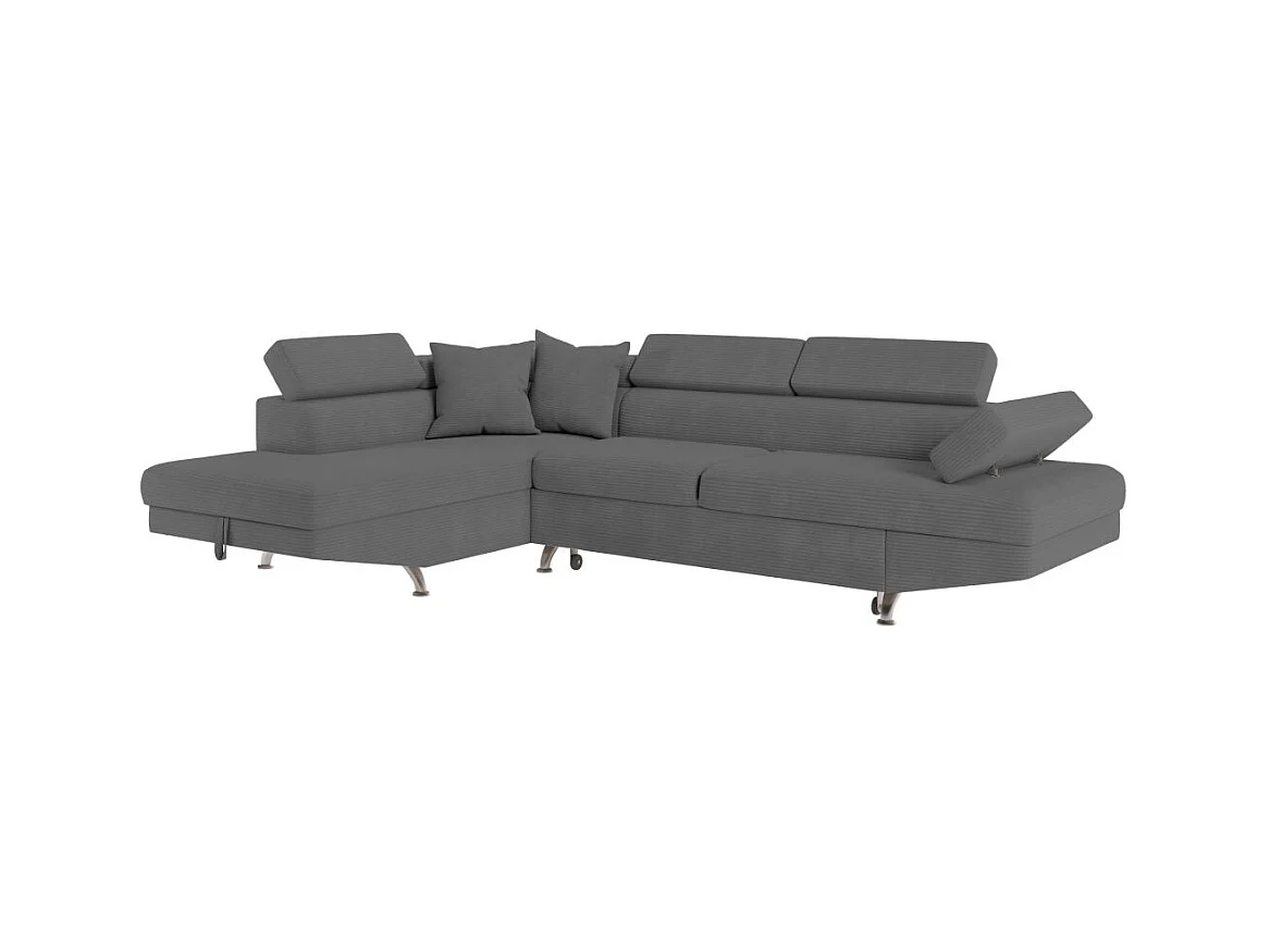 Canapé d'angle gauche convertible RIO 5 places avec coffre de rangement en velours côtelé Gris anthracite