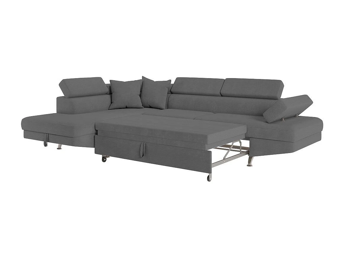 Canapé d'angle gauche convertible RIO 5 places avec coffre de rangement en velours côtelé Gris anthracite