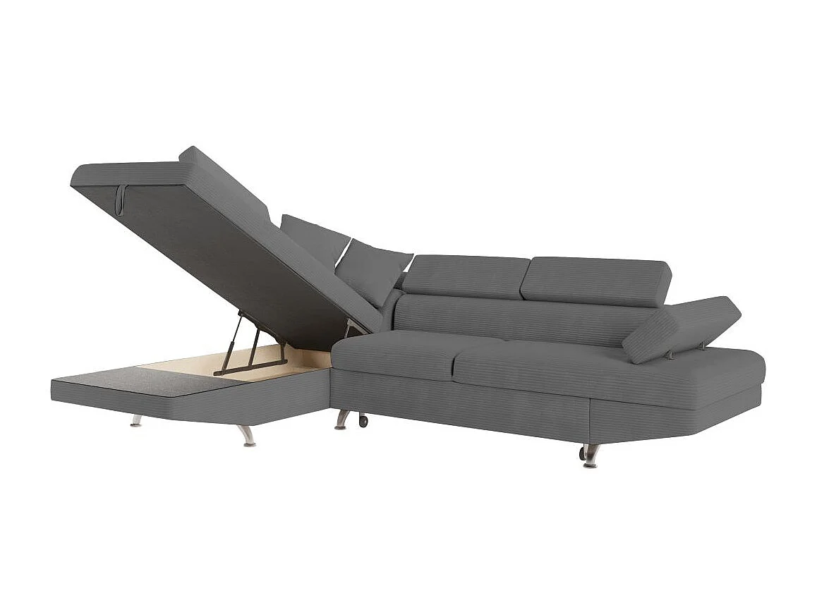 Canapé d'angle gauche convertible RIO 5 places avec coffre de rangement en velours côtelé Gris anthracite