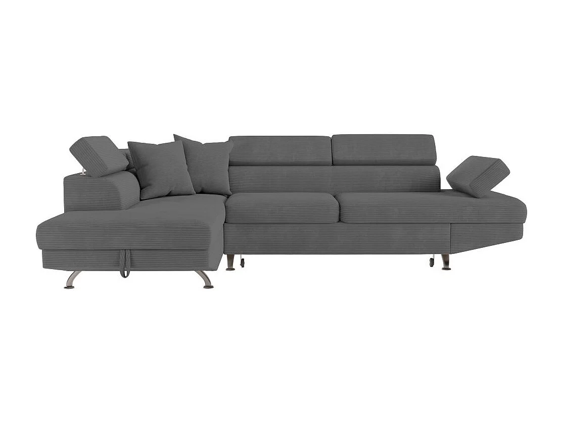 Canapé d'angle gauche convertible RIO 5 places avec coffre de rangement en velours côtelé Gris anthracite