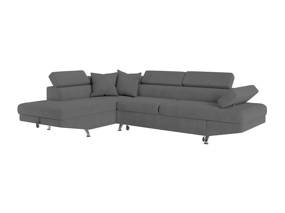 Canapé d'angle gauche convertible RIO 5 places avec coffre de rangement en velours côtelé Gris anthracite