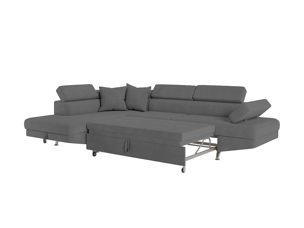 Canapé d'angle gauche convertible RIO 5 places avec coffre de rangement en velours côtelé Gris anthracite