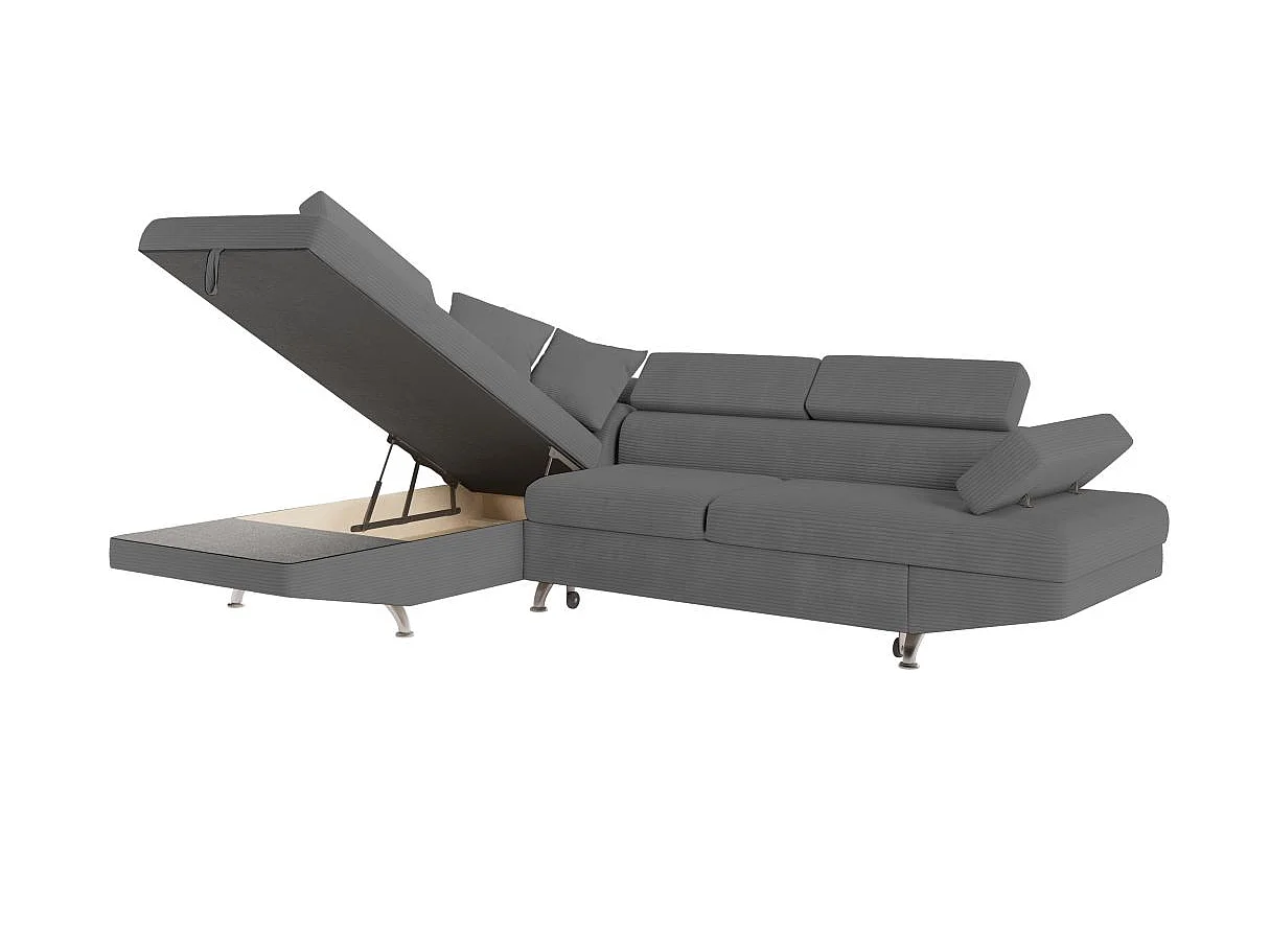 Canapé d'angle gauche convertible RIO 5 places avec coffre de rangement en velours côtelé Gris anthracite