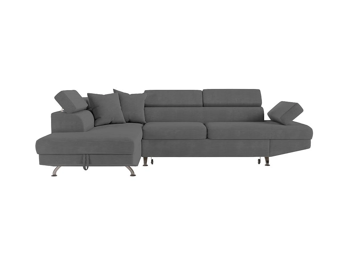 Canapé d'angle gauche convertible RIO 5 places avec coffre de rangement en velours côtelé Gris anthracite