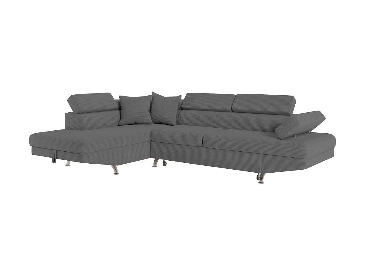 Canapé d'angle gauche convertible RIO 5 places avec coffre de rangement en velours côtelé Gris anthracite