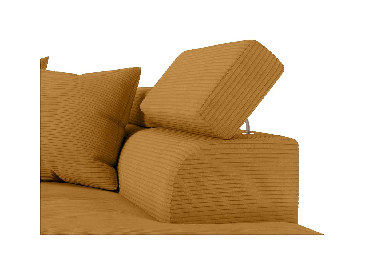 Canapé d'angle droit convertible RIO 5 places avec coffre de rangement en velours côtelé - Jaune