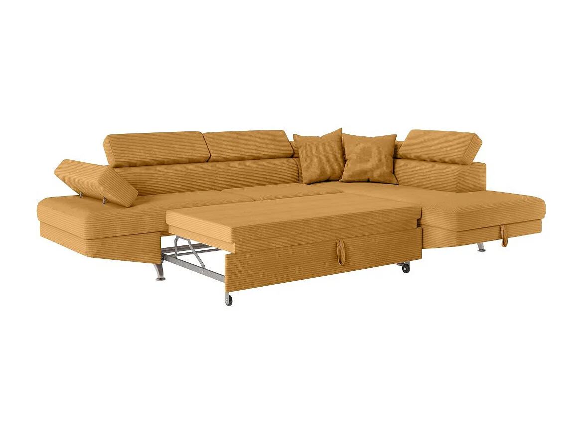 Canapé d'angle droit convertible RIO 5 places avec coffre de rangement en velours côtelé - Jaune
