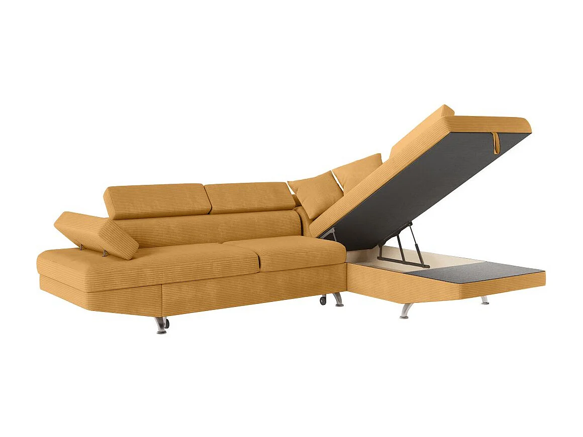 Canapé d'angle droit convertible RIO 5 places avec coffre de rangement en velours côtelé - Jaune