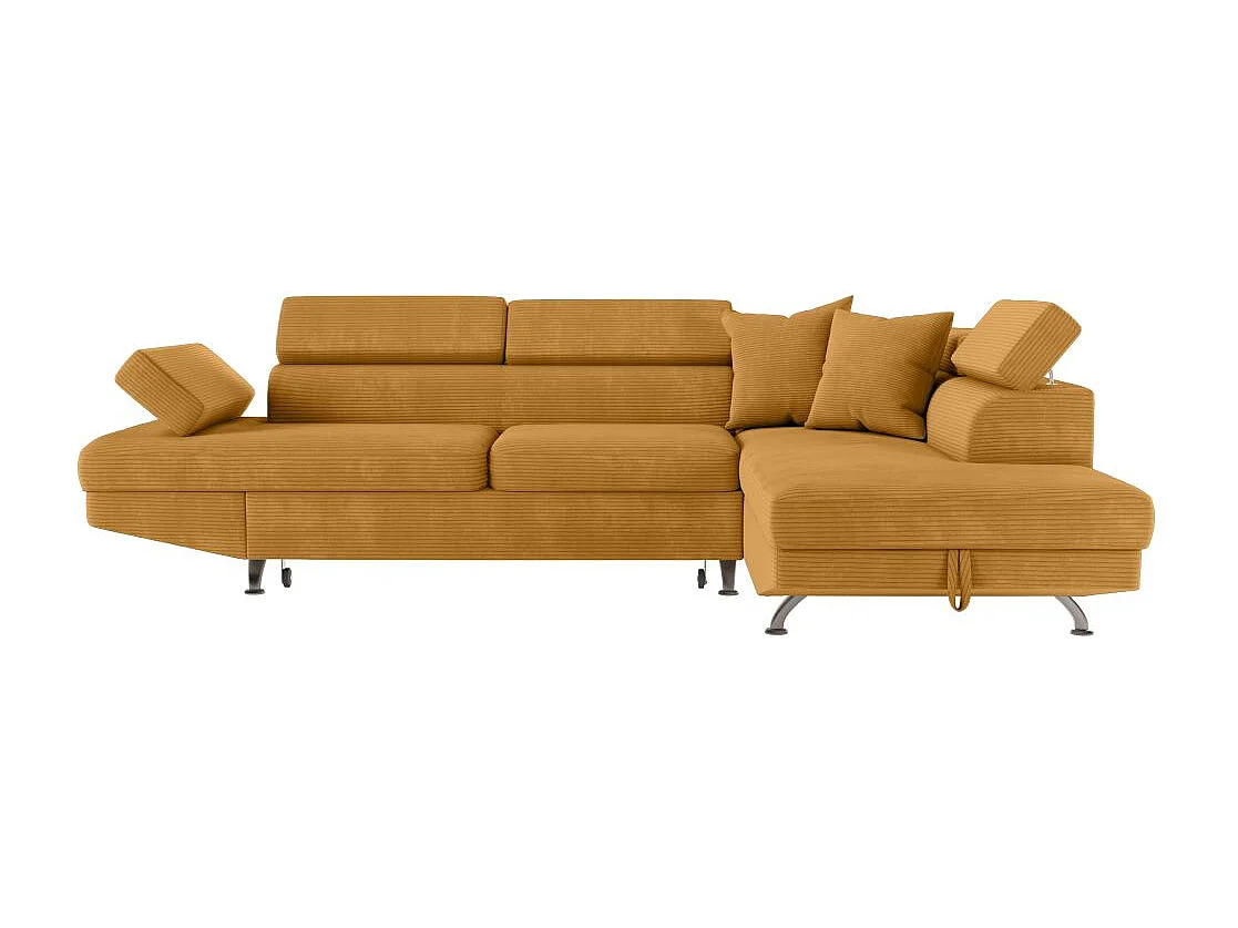 Canapé d'angle droit convertible RIO 5 places avec coffre de rangement en velours côtelé - Jaune