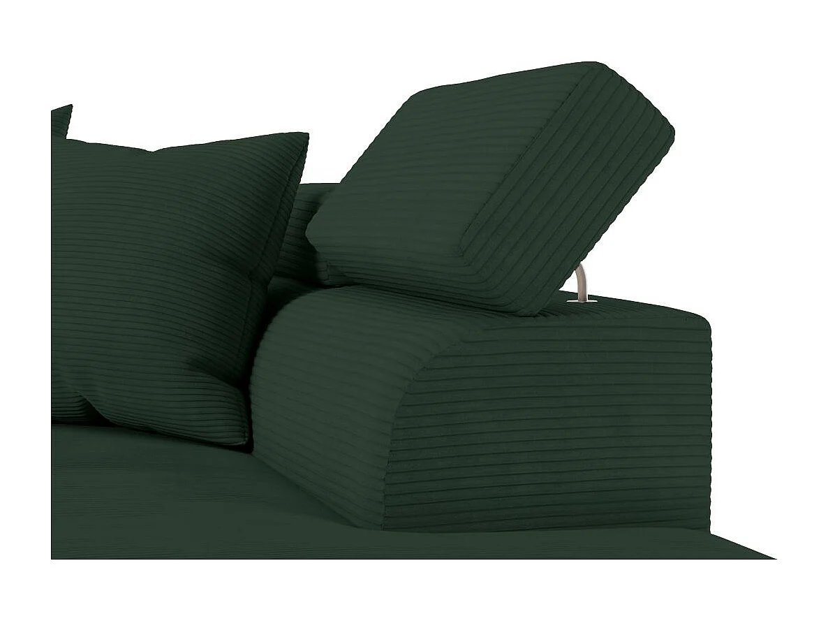 Canapé d'angle droit convertible RIO 5 places avec coffre de rangement en velours côtelé vert foncé