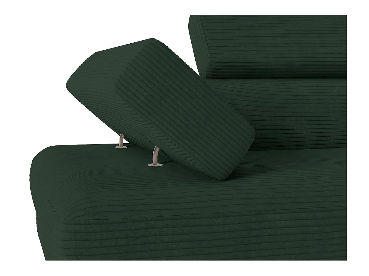 Canapé d'angle droit convertible RIO 5 places avec coffre de rangement en velours côtelé vert foncé