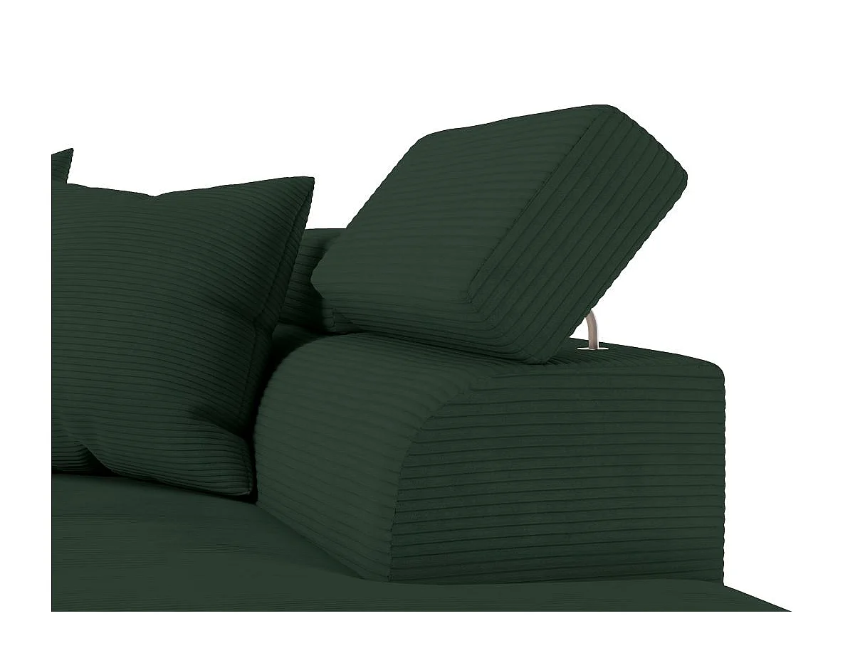 Canapé d'angle droit convertible RIO 5 places avec coffre de rangement en velours côtelé vert foncé