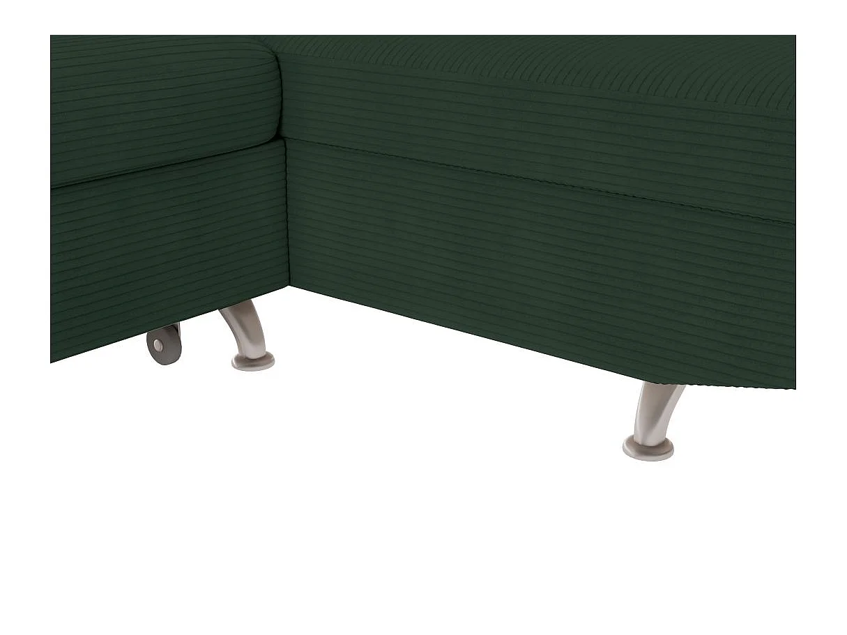 Canapé d'angle droit convertible RIO 5 places avec coffre de rangement en velours côtelé vert foncé