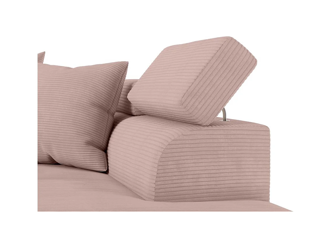 Canapé d'angle droit convertible RIO 5 places avec coffre de rangement en velours côtelé vieux rose