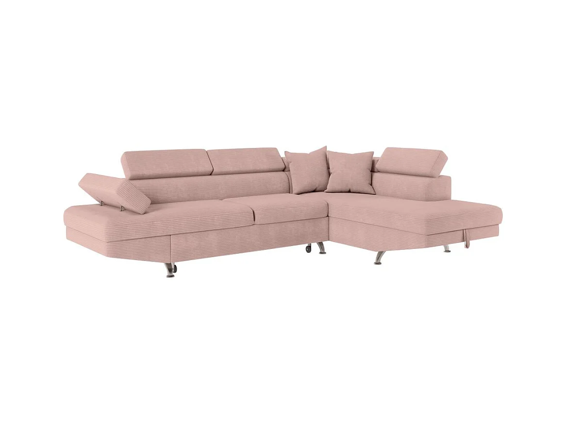 Canapé d'angle droit convertible RIO 5 places avec coffre de rangement en velours côtelé vieux rose