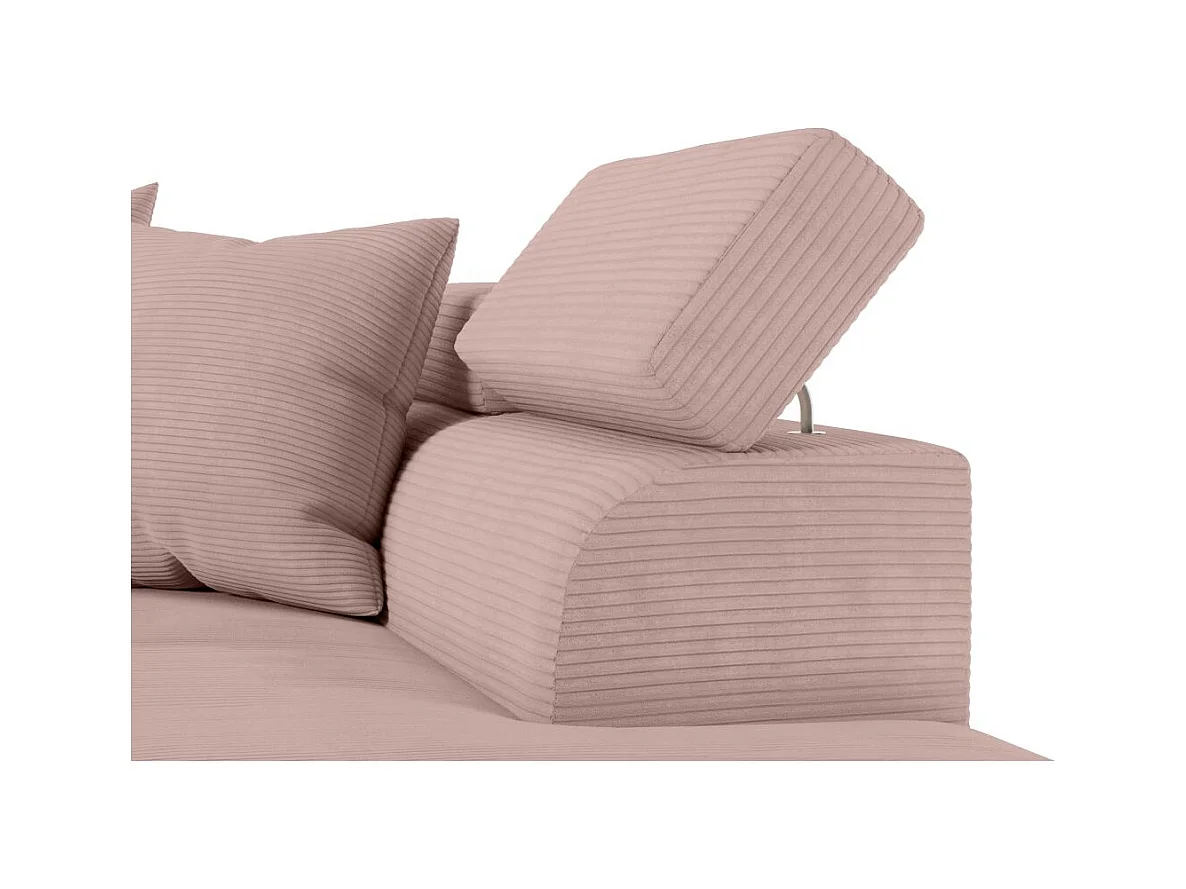 Canapé d'angle droit convertible RIO 5 places avec coffre de rangement en velours côtelé vieux rose