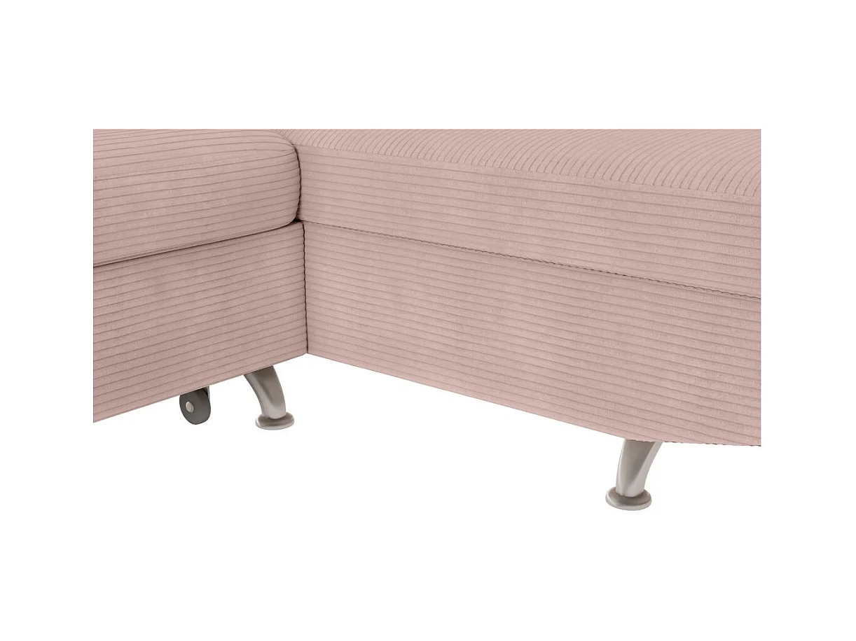Canapé d'angle droit convertible RIO 5 places avec coffre de rangement en velours côtelé vieux rose