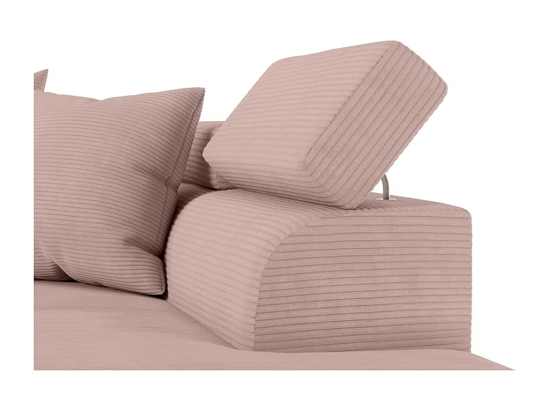 Canapé d'angle droit convertible RIO 5 places avec coffre de rangement en velours côtelé vieux rose