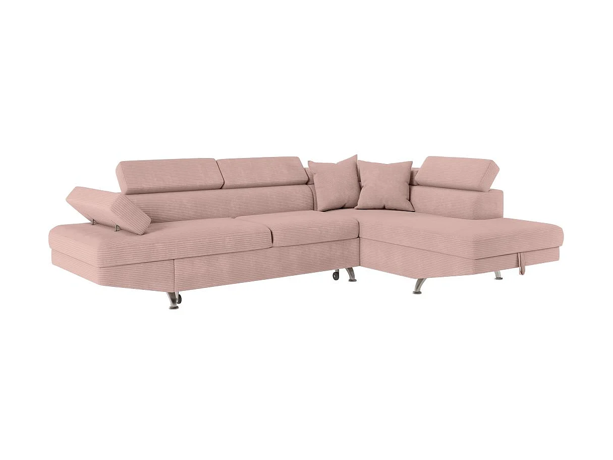 Canapé d'angle droit convertible RIO 5 places avec coffre de rangement en velours côtelé vieux rose