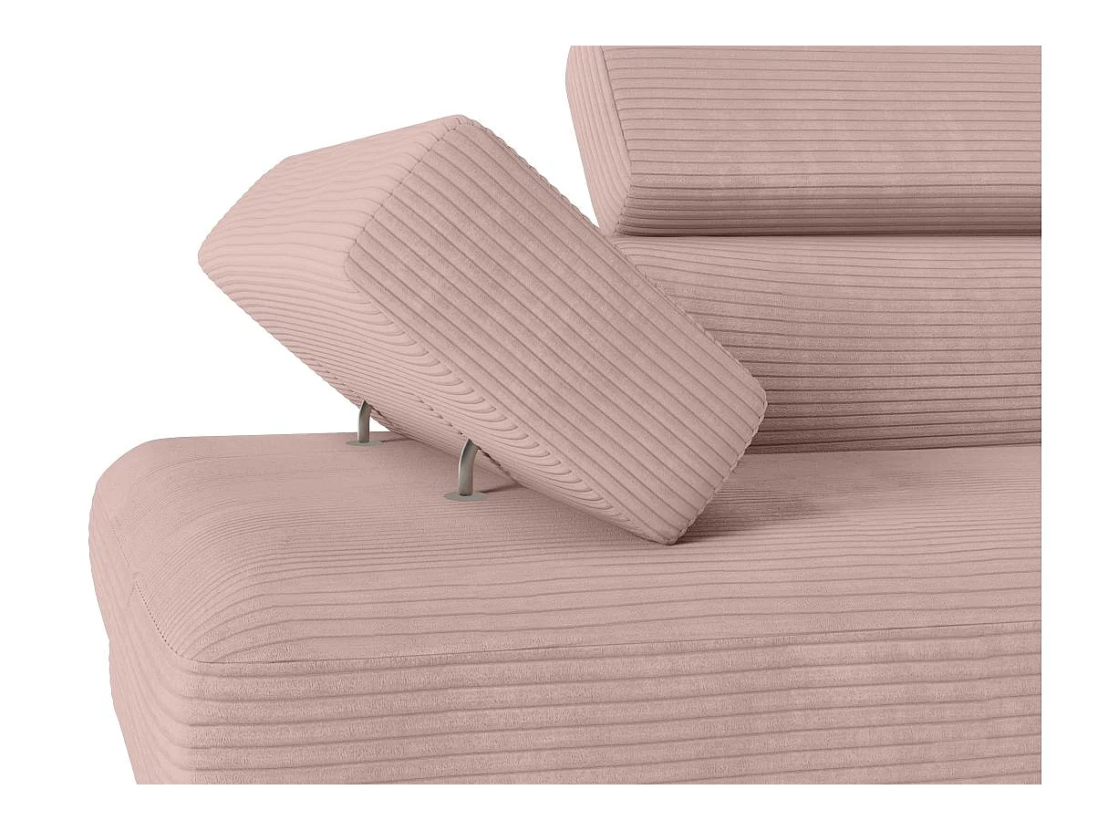 Canapé d'angle droit convertible RIO 5 places avec coffre de rangement en velours côtelé vieux rose