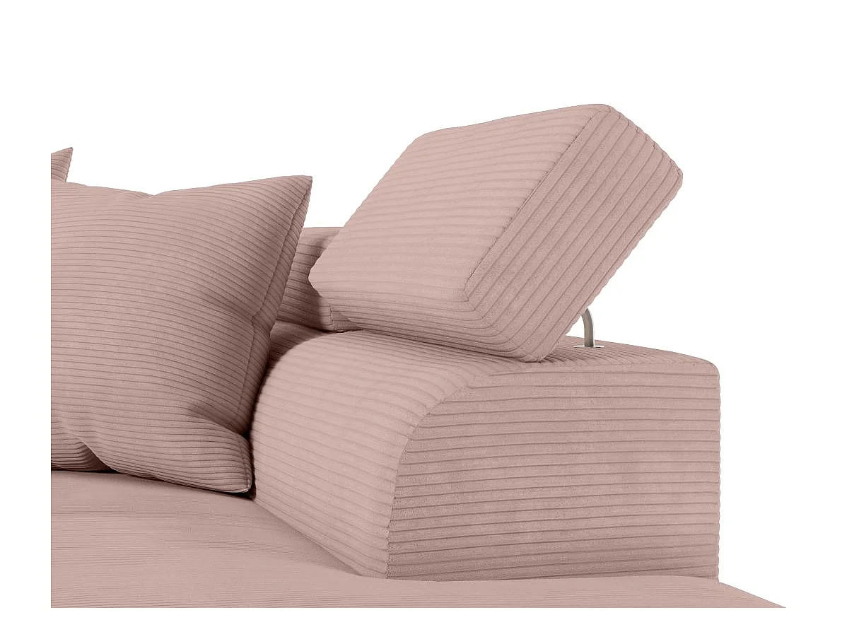 Canapé d'angle droit convertible RIO 5 places avec coffre de rangement en velours côtelé vieux rose