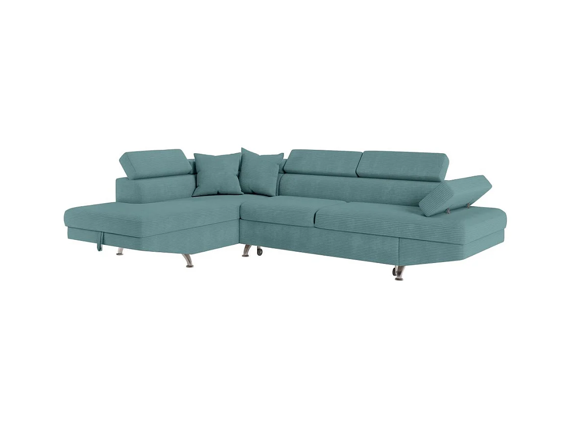 Canapé d'angle gauche convertible RIO 5 places avec coffre de rangement en velours côtelé bleu clair