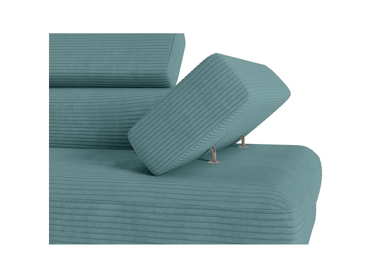 Canapé d'angle gauche convertible RIO 5 places avec coffre de rangement en velours côtelé bleu clair