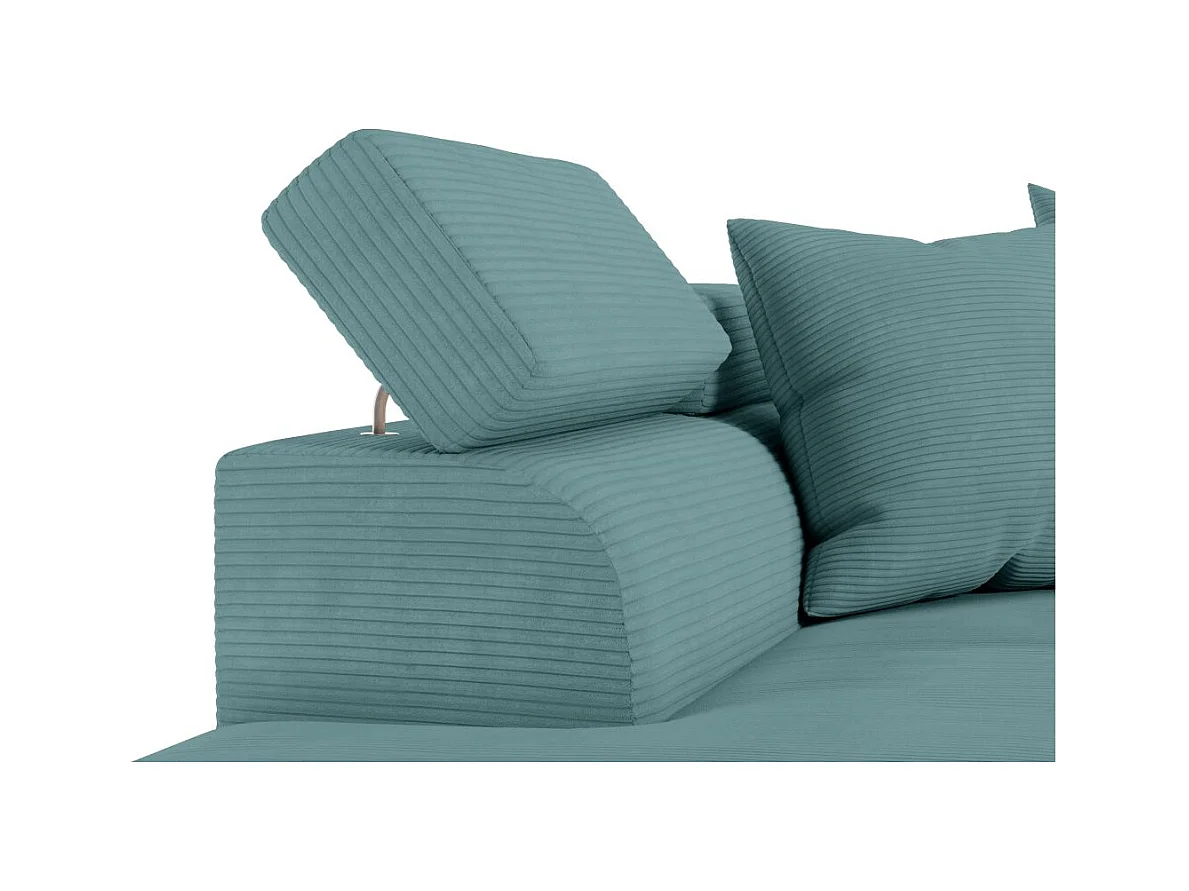 Canapé d'angle gauche convertible RIO 5 places avec coffre de rangement en velours côtelé bleu clair