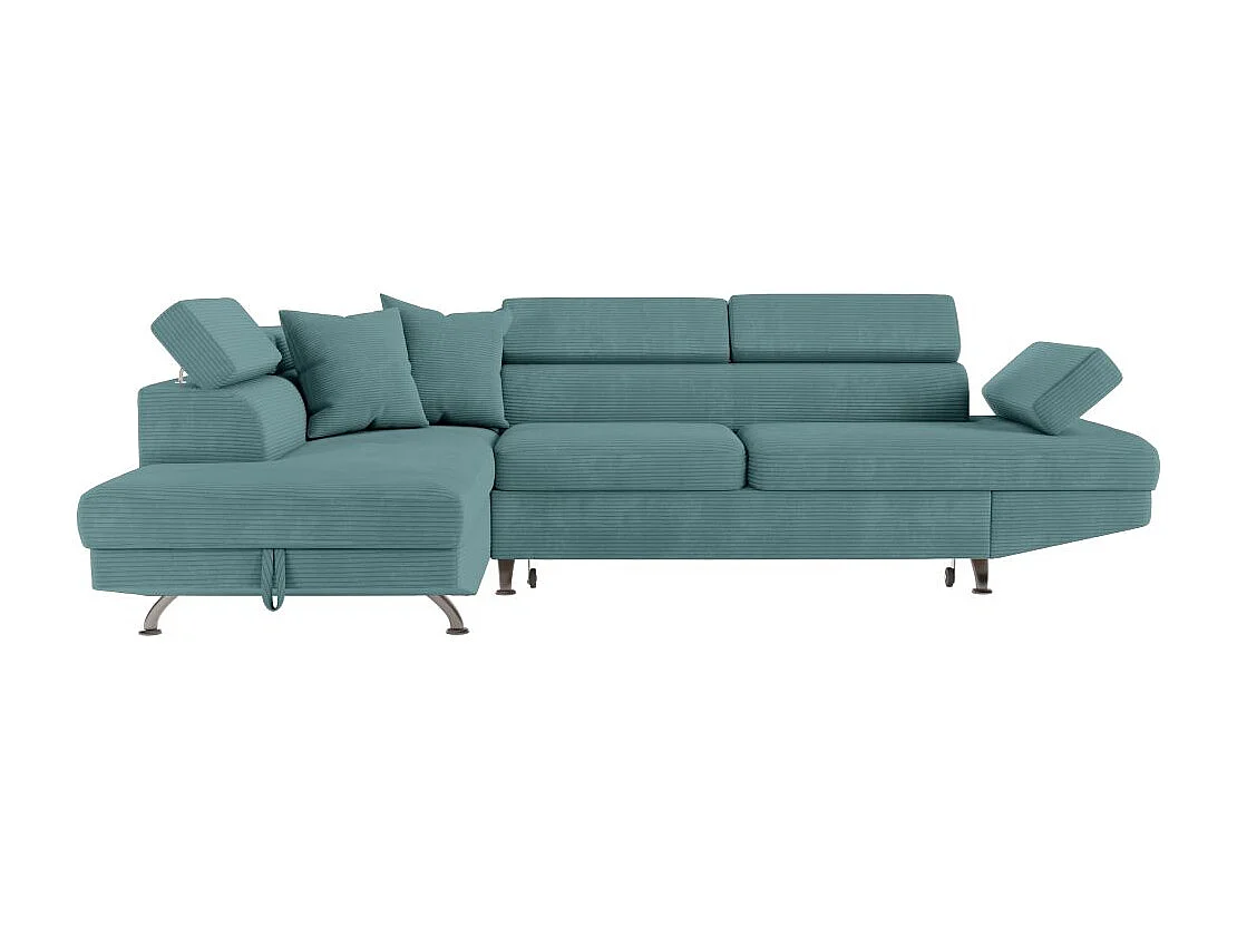 Canapé d'angle gauche convertible RIO 5 places avec coffre de rangement en velours côtelé bleu clair