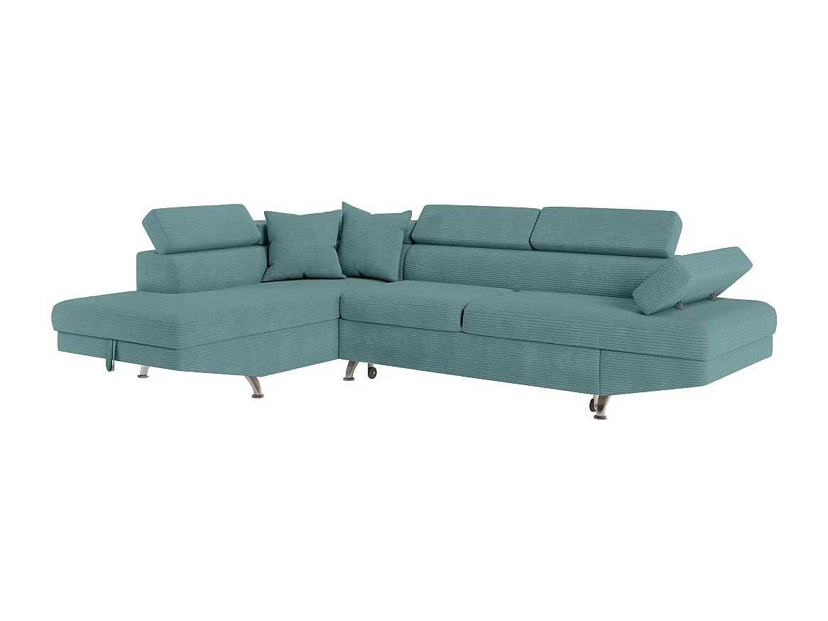 Canapé d'angle gauche convertible RIO 5 places avec coffre de rangement en velours côtelé bleu clair