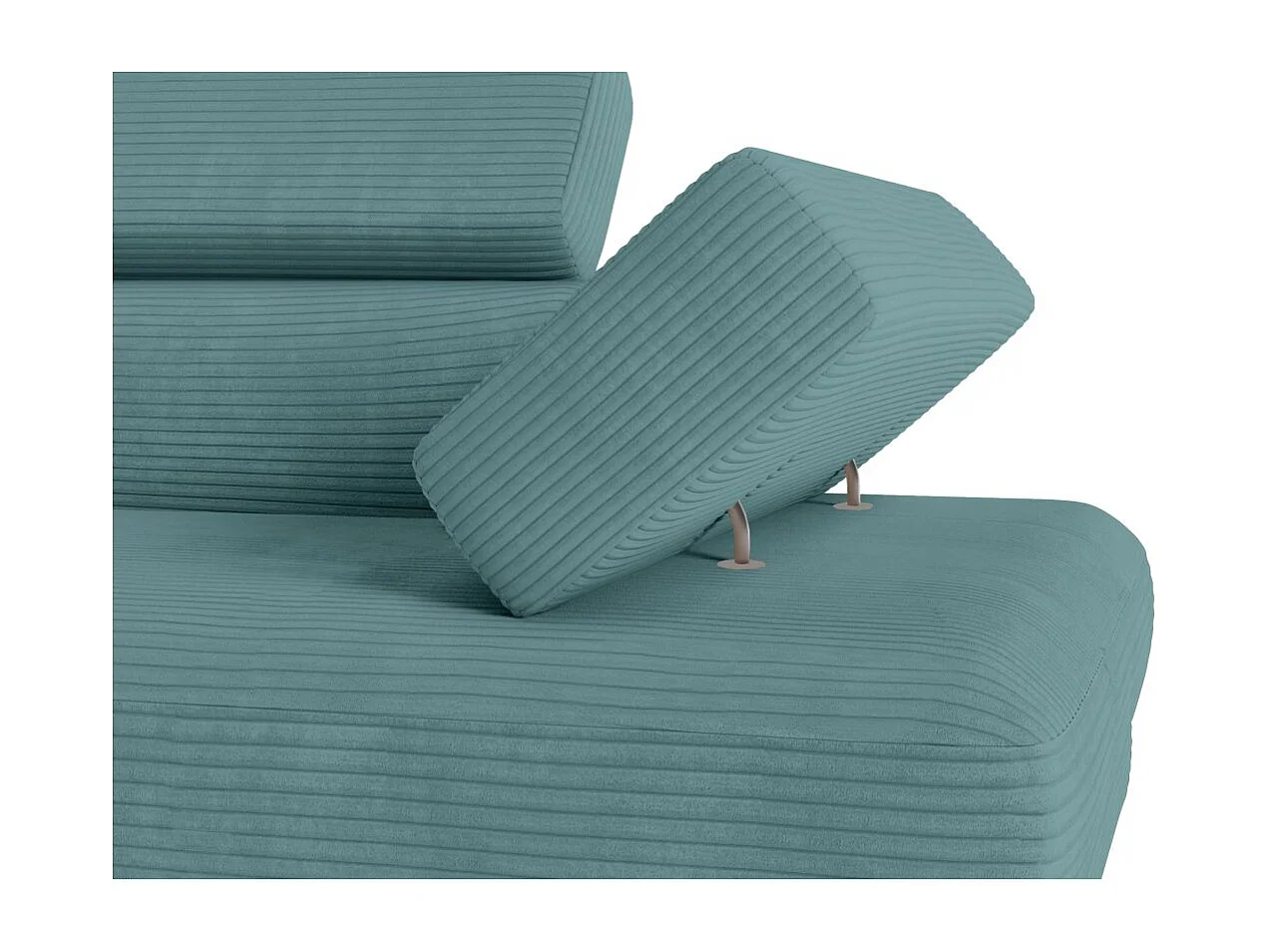 Canapé d'angle gauche convertible RIO 5 places avec coffre de rangement en velours côtelé bleu clair